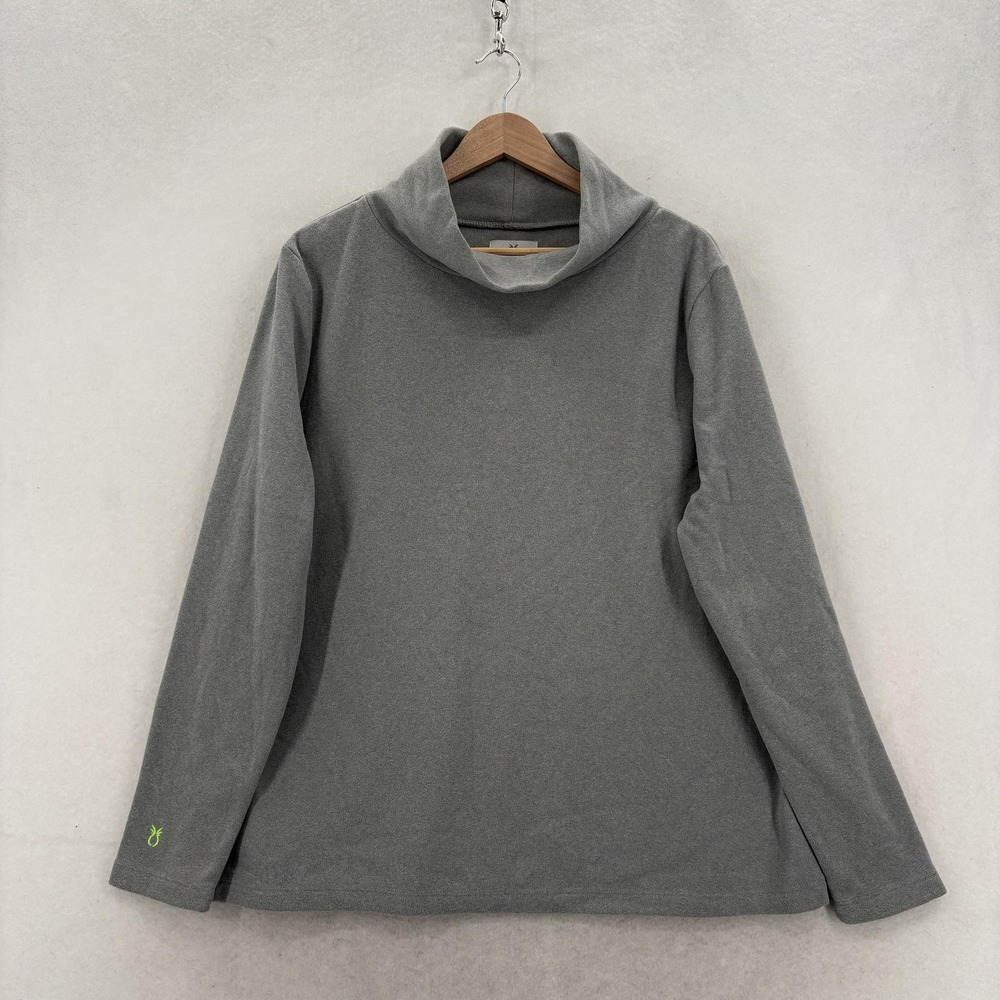 Dudley Stephens Sweater Womens 2XL Gray Fleece Turtleneck Pullover Cozy Logo